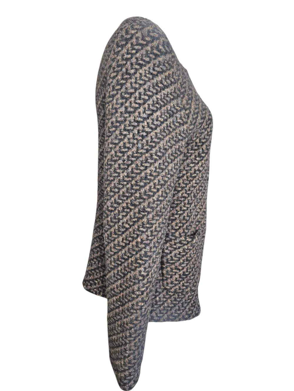 Geiger Boiled Wool Cardigan Jacket EU 44 US 12 Brown Gray Textured Knit Austrian